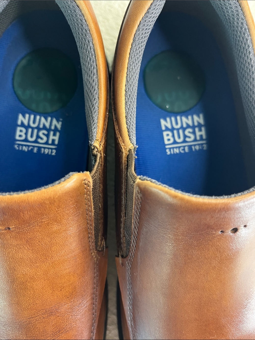 Nunn Bush Men's Slip-On Leather Loafers in Cognac Brown, size 9.5 Med. Kore pro - Picture 3 of 12